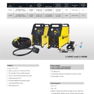 A page from the welding equipment catalog showing the features of the welder.