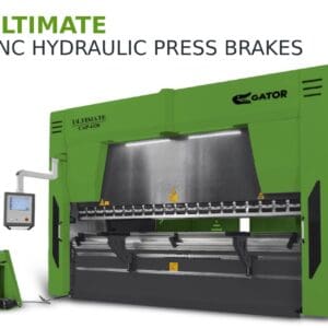 Green CNC hydraulic press brake machine.