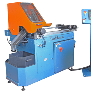 Industrial machine with control panel and chute.