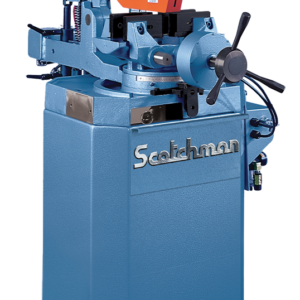 Metal cutting machine with orange blade guard.