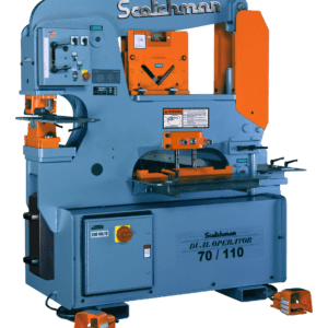 Industrial metalworking machine with dual operator functionality.