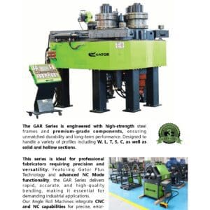 Industrial angle rolls machine with control panel.