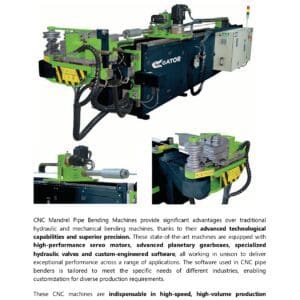 CNC mandrel pipe bending machine promotional flyer.