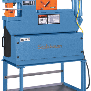 Blue Scotchman metalworking machine with orange accents.