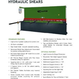 Hydraulic shears brochure with features listed.