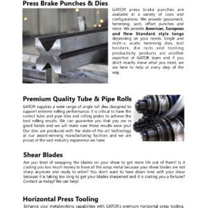 Tooling brochure with text and images.